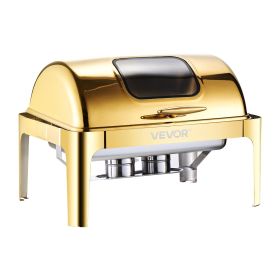 9Qt Rectangle Roll Top Chafing Dish Set with Full-Size Pan Stainless Steel Gold