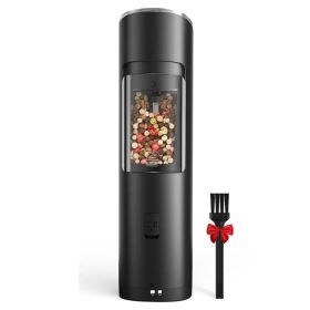 Electric Salt And Pepper Grinder Automatic Gravity Sensor Battery Powered Salt Mill LED Indicator Adjustable Coarseness One Hand Easy Operation (Color: black)